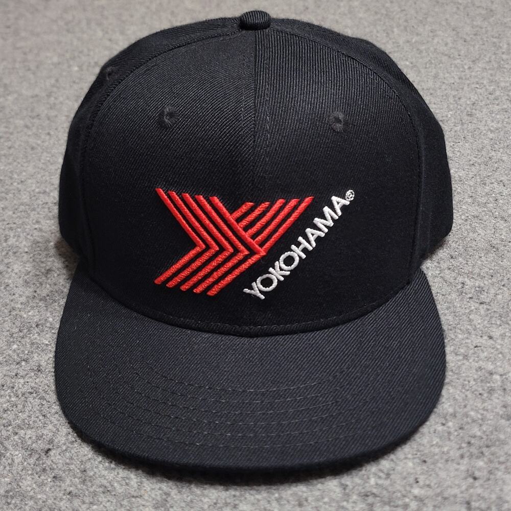 Yokohama Hat Baseball Cap Mens Black Flat Bill Adjustable Snapback